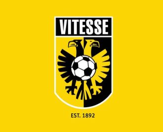 Vitesse arnhem club symbol logo netherlands eredivisie league football abstract design illustration with yellow background free vector